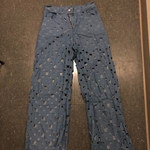 Hollowed out denim pants